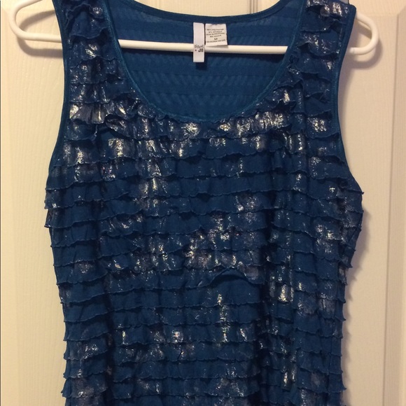 Women’s Party Sleeveless Blue Shiny Shirt Medium/L - Picture 1 of 3